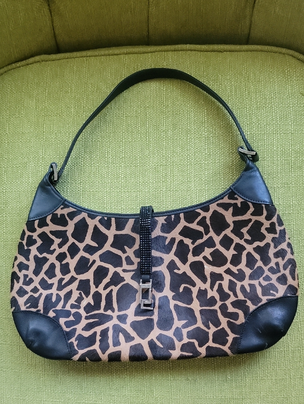 Swarovski Black & Brown Animal Print Shoulder Bag